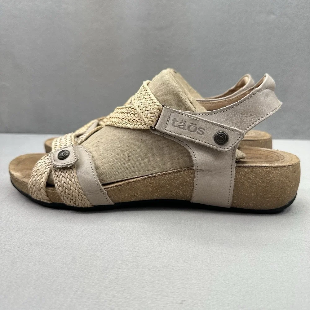 TAOS Trulie Womens Size 11-11.5 / EU 42 Sandals Strappy Stone Leather Cork Wedge